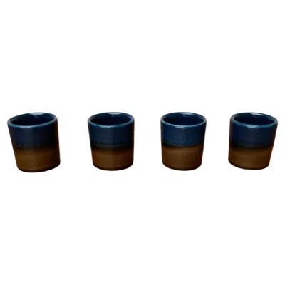 Pre-owned Rosenthal Set Of 4 Vintage German Studio Line Brotzeit Shot Glasses In Ceramic, 1970s In Black