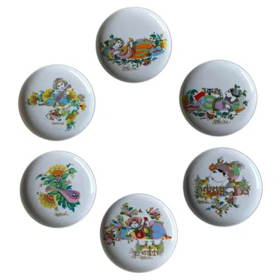Pre-owned Rosenthal Set Of 6 Hand Painted Dishes By Bjorn Winblad For , 1970s In Gray