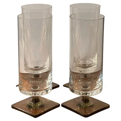 Pre-owned Rosenthal Set Of Four "berlin" Square Base Beer Glasses By G. Butler Jensen For  In Brown