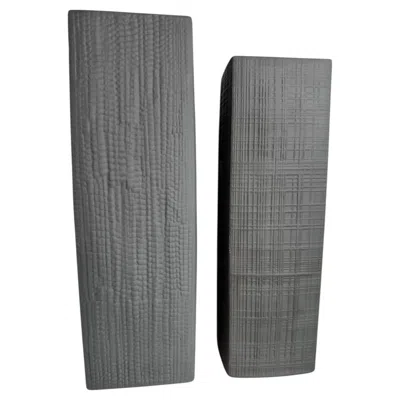 Pre-owned Rosenthal Set Of Two Anthracite Bisque Porcelain Skyscraper Vases By  Germany In Transparent