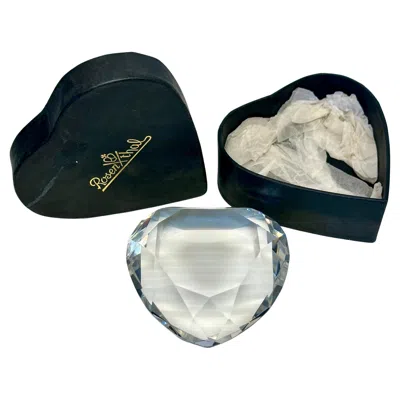 Pre-owned Rosenthal Signed Faceted Crystal Heart Paperweight In Original Box In Black