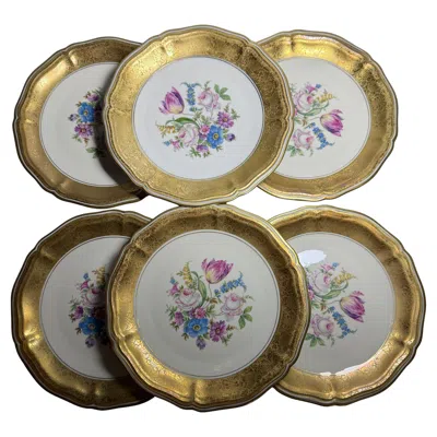 Pre-owned Rosenthal Six Porcelain Plates  Chippendale Germany Gold Flowers 1950 In Brown