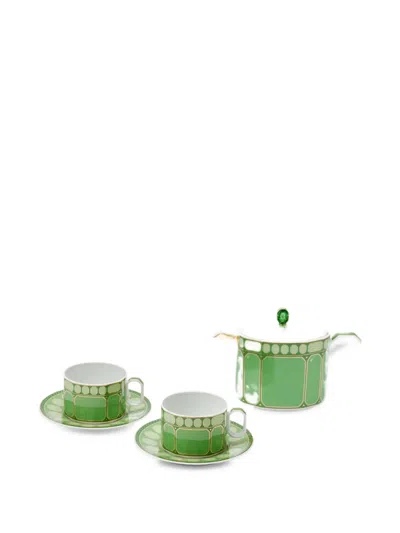 Rosenthal Swarovski X  Signum Geometric-print Tea Set In Green