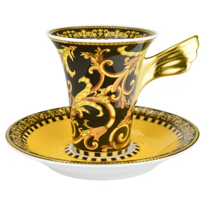 Pre-owned Rosenthal Versace Barocco Espresso Mocha Cup & Saucer Gold Paul Wunderlich In Brown