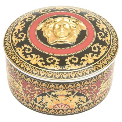Pre-owned Rosenthal Versace  Porcelain Medusa Box, Red, Black, Gold 2010 Germany In Brown