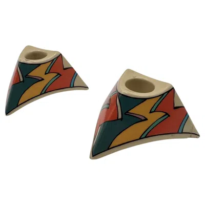 Pre-owned Rosenthal Vintage Pair Of Dorothy Hafner For  Flash Candlestick Holders In Brown