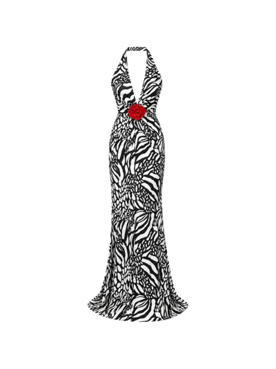 Roserry Animal-print Open-back Maxi Dress In Black