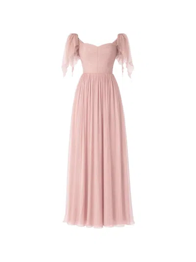 Roserry Elizabeth Lace-up Off-the-shoulder Dress In Pink