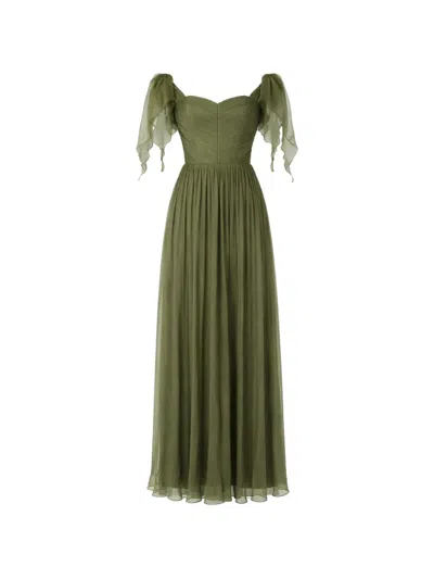 Roserry Elizabeth Off-shoulder Pleated Maxi Dress In Green