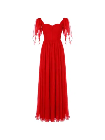 Roserry Elizabeth Off-the-shoulder Pleated Maxi Dress In Red