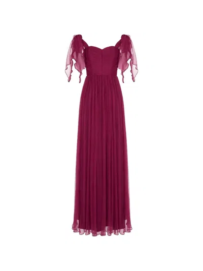 Roserry Elizabeth Silk Pleated Maxi Dress In Burgundy