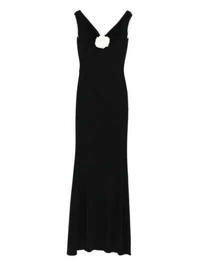 Roserry Flower-embellished Maxi Dress In Black