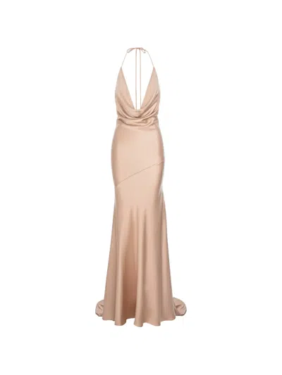 Roserry Ibiza Cowl-neck Halterneck Maxi Dress In Neutral
