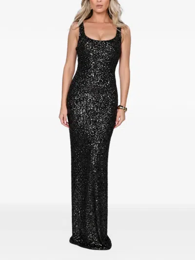 Roserry Kendall Sequin-embellished Jersey Maxi Dress In Black