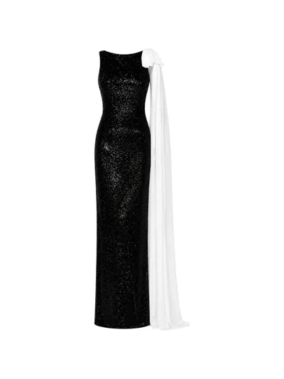 Roserry Kylie Bow-detailed Sequin-embellished Maxi Dress In Black