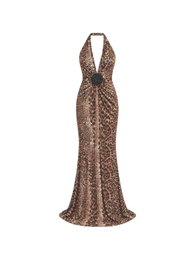 Roserry Leopard-print Open-back Maxi Dress In Brown