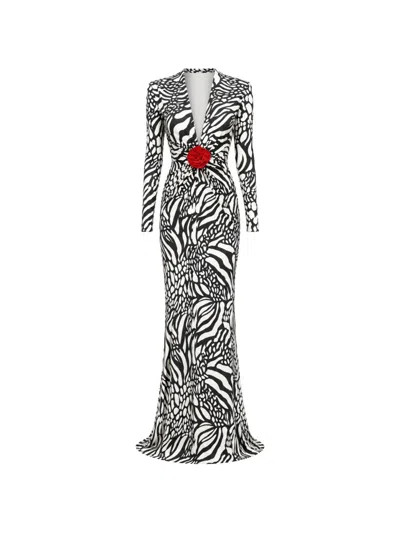 Roserry Mallorca Abstract-print Gown In Black