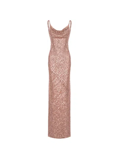 Roserry Margot Sequin-embellished Cowl-neck Maxi Dress In Pink