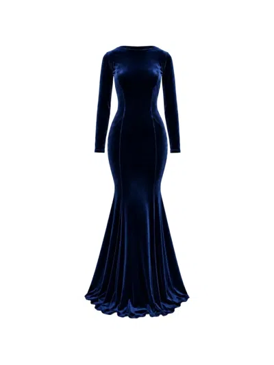 Roserry Melbourne Backless Velvet Gown In Blue