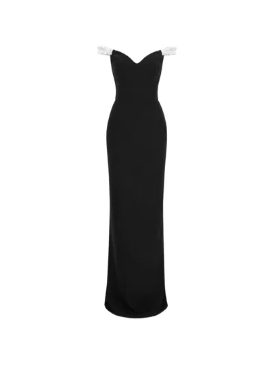 Roserry Off-shoulder Ruffled Dress In Black