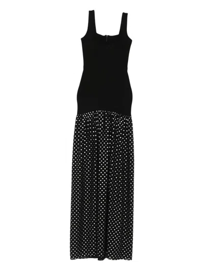 Roserry Polka-dot Square-neck Maxi Dress In Black