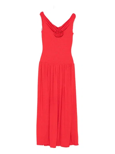 Roserry Rose-embellished Pleated Maxi Dress In Red