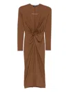 Roserry Rose-embellished Twist-front Midi Dress In Brown
