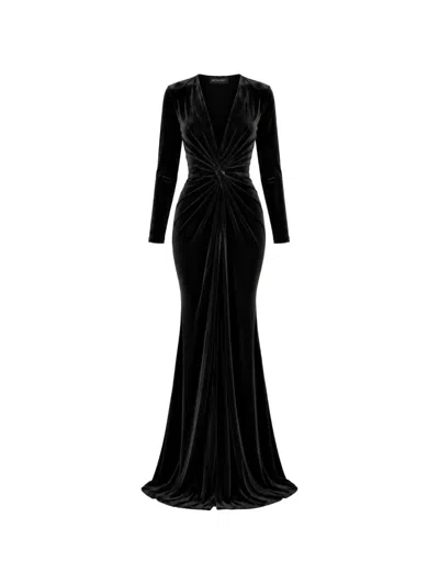 Roserry Scarlett Knot-detail Velvet Maxi Dress In Black