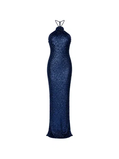 Roserry Sequin-embellished Halterneck Dress In Blue