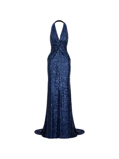 Roserry Sequin-embellished Halterneck Maxi Dress In Blue