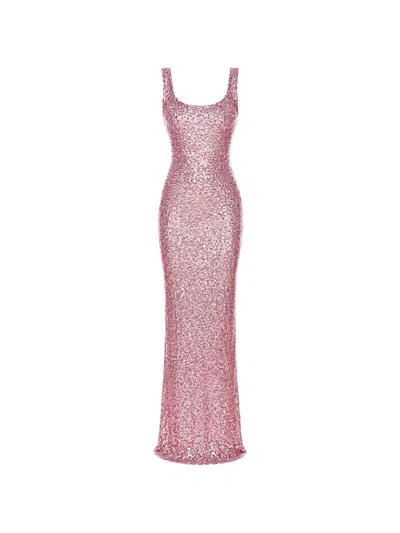 Roserry Sequin-embellished Scoop-neck Dress In Pink