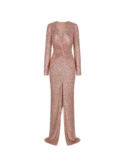 Roserry Sequin-embellished Twist-detail Dress In Pink