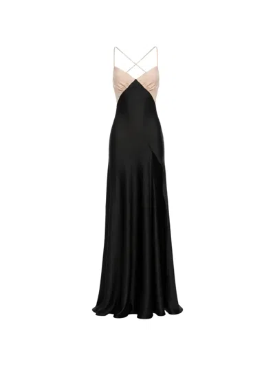 Roserry Seville Two-tone Backless Maxi Dress In Black