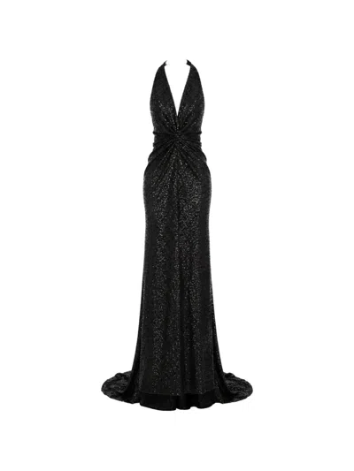 Roserry Sienna Sequin-embellished Halterneck Maxi Dress In Black