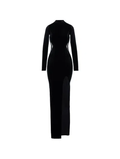 Roserry Sydney Lace-insert Velvet Maxi Dress In Black