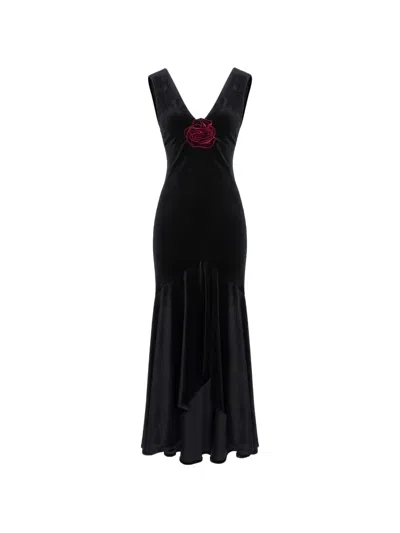 Roserry Tango Rose-appliqué High-low Dress In Black