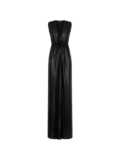 Roserry Verona Plissé-effect Gown In Black