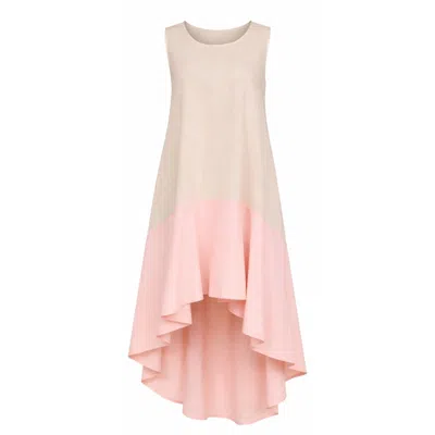 Roserry Women's Asymmetric Linen Dress With Ruffle In Pink In Brown