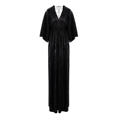 Roserry Women's Athens Maxi Pleated Lurex Satin Dress In Black