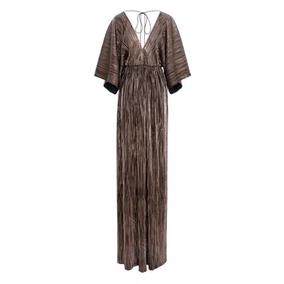 Roserry Women's Athens Maxi Pleated Lurex Satin Dress In Gold