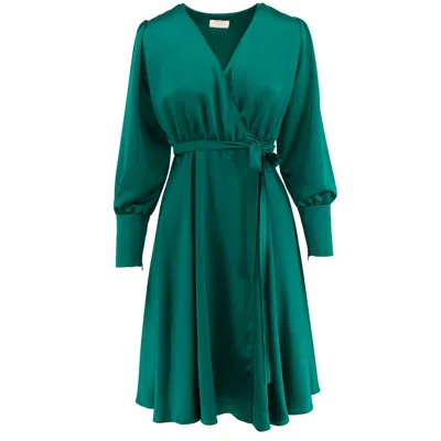 Roserry Women's Belgravia Wrapped Satin Dress In Emerald Green