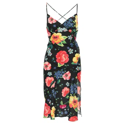 Roserry Women's Black Havana Satin Midi Printed Dress