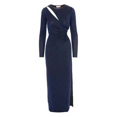 Roserry Women's Blue Mykonos Glitter Jersey Cut Out Maxi Dresss In Navy