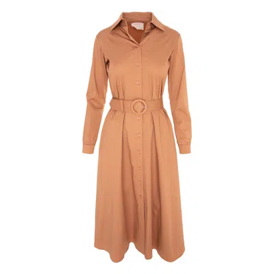 Roserry Women's Brown Cotton Shirt Dress In Camel