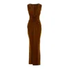 Roserry Women's Brown Mallorca Jersey Sleeveless Maxi Dress With Fixed Rosette Detail In Mocha In Brown