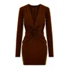 Roserry Women's Brown Mallorca Mini Dress With White Fixed Rosette Detail In Mocha In Brown