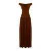 Roserry Women's Brown Venice Maxi A-line Jersey Dress With White Fixed Rosette In Mocha In Brown