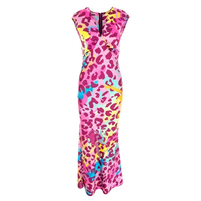 Roserry Women's Cali Maxi Satin Dress In Rio Print In Pink