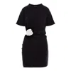 Roserry Carmen Rose-embellished Twisted Mini Dress In Black