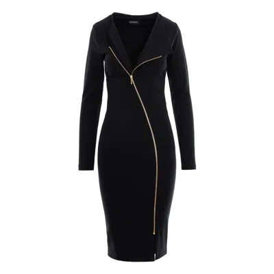 Roserry Women's Chelsea Zipped Long Sleeves Jersey Midi Dress In Black